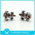 TKB-0085 High Polish Acero inoxidable Studs Pendientes Punk Cubic Zirconia caballero Fleur De Lis joyería